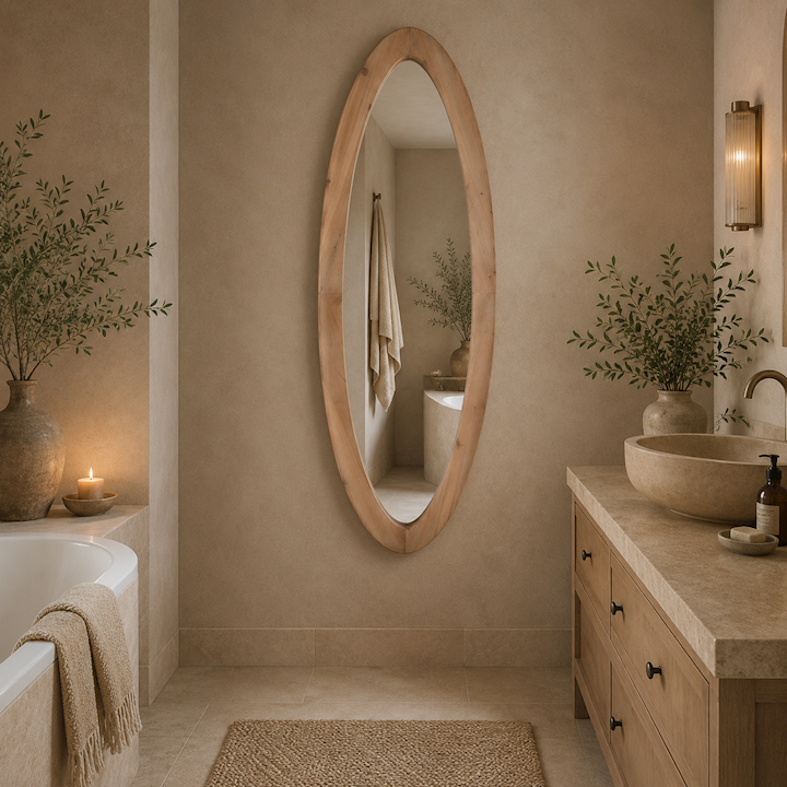 NATURAL FIR OVAL WALL MIRROR 50x140cm